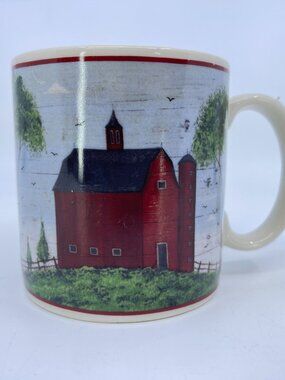 vintage warren kimble "barns" ceramic mug 1998 farmhouse rustic design